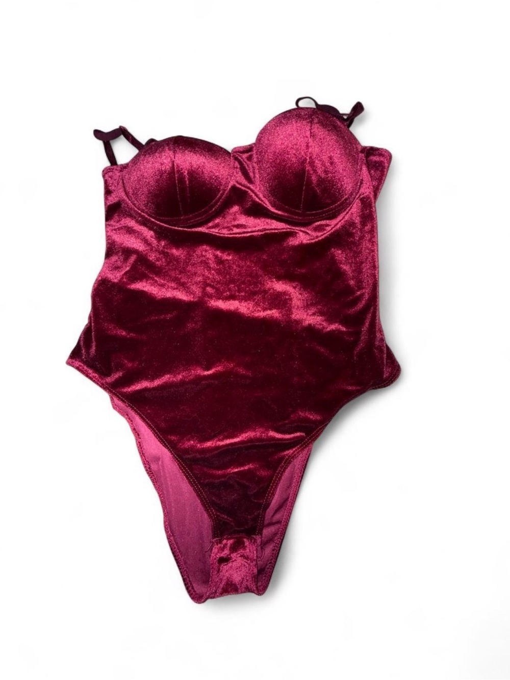 Velvet Burgundy Bustier Bodysuit Molded Cups- Women Intimates Size Large